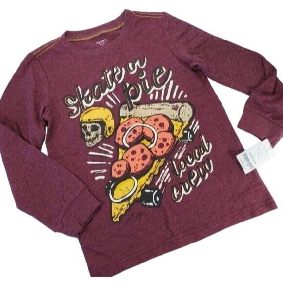 Carters Shirt Boys Knit Red Long Sleeve Skater Pie Crew Neck Layering Shirt - Picture 1 of 7